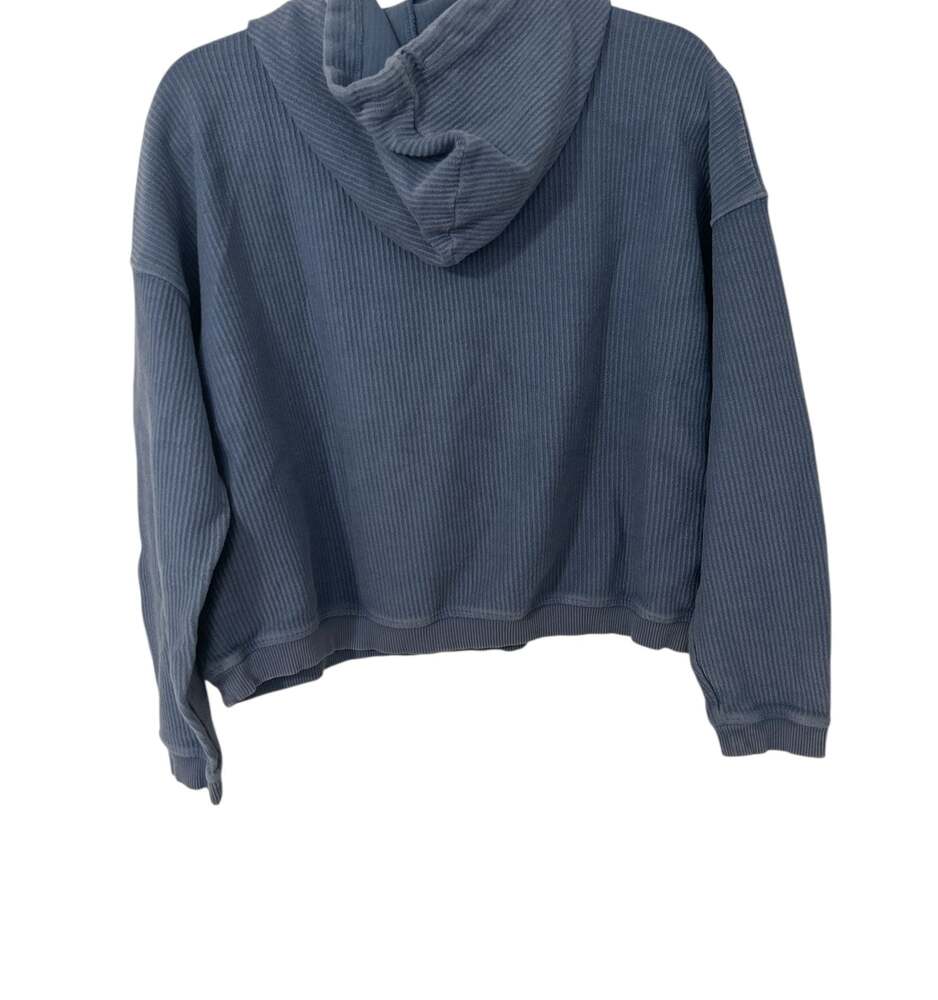 AERIE Hoodie Womens Small Cropped Pullover Ribbed Blue Sweatshirt - Picture 2 of 4